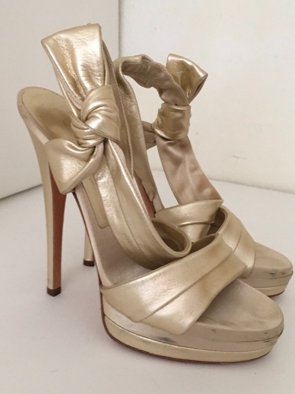 CASADEI LEATHER GOLD HIGH HEELS SANDAL PUMPS